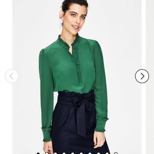 BODEN Romaine Ella Silk Ruffle Button Blouse Small